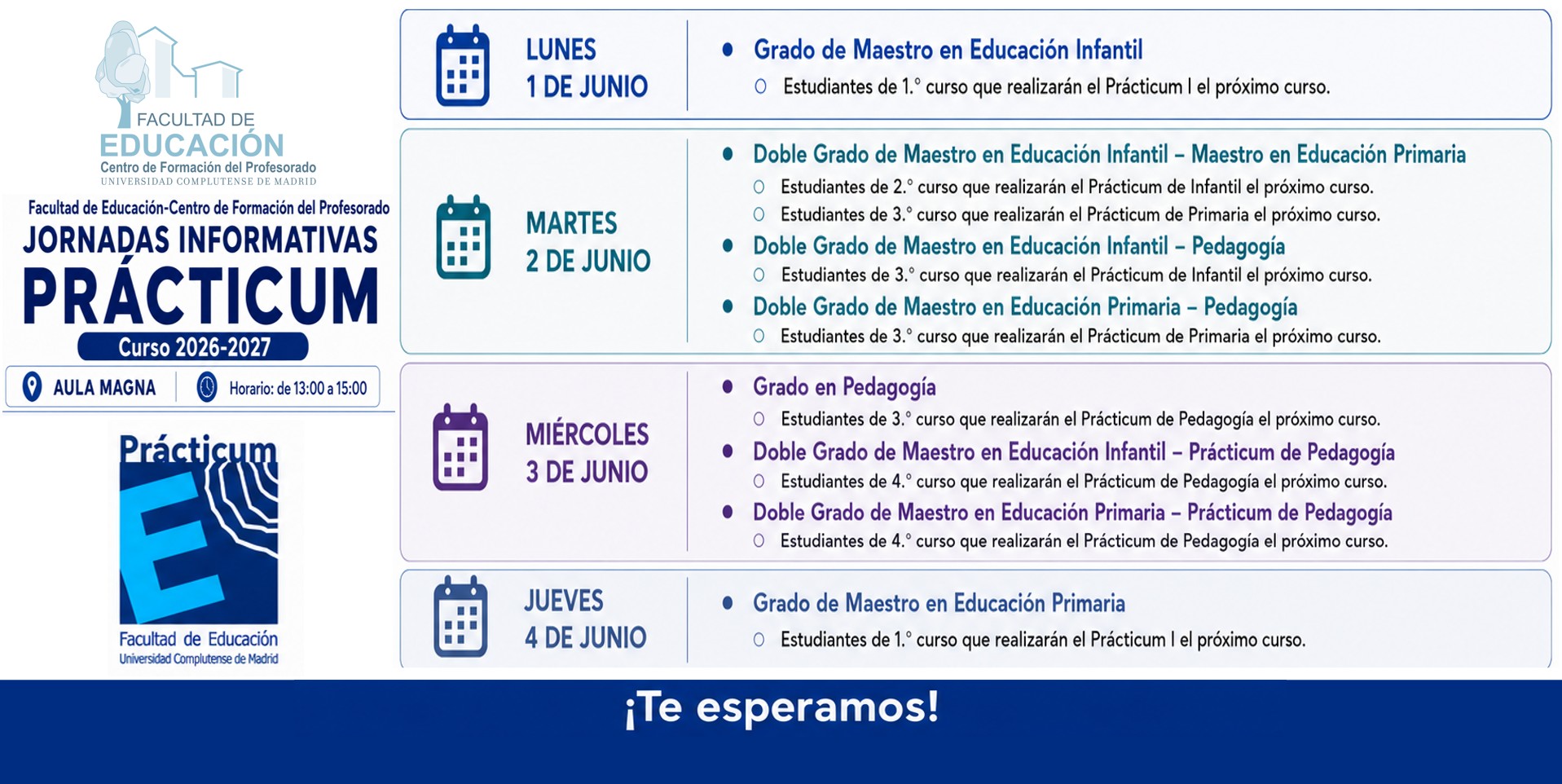 Jornadas Informativas PRACTICUM para el curso 2026-27. ¡No te las pierdas!