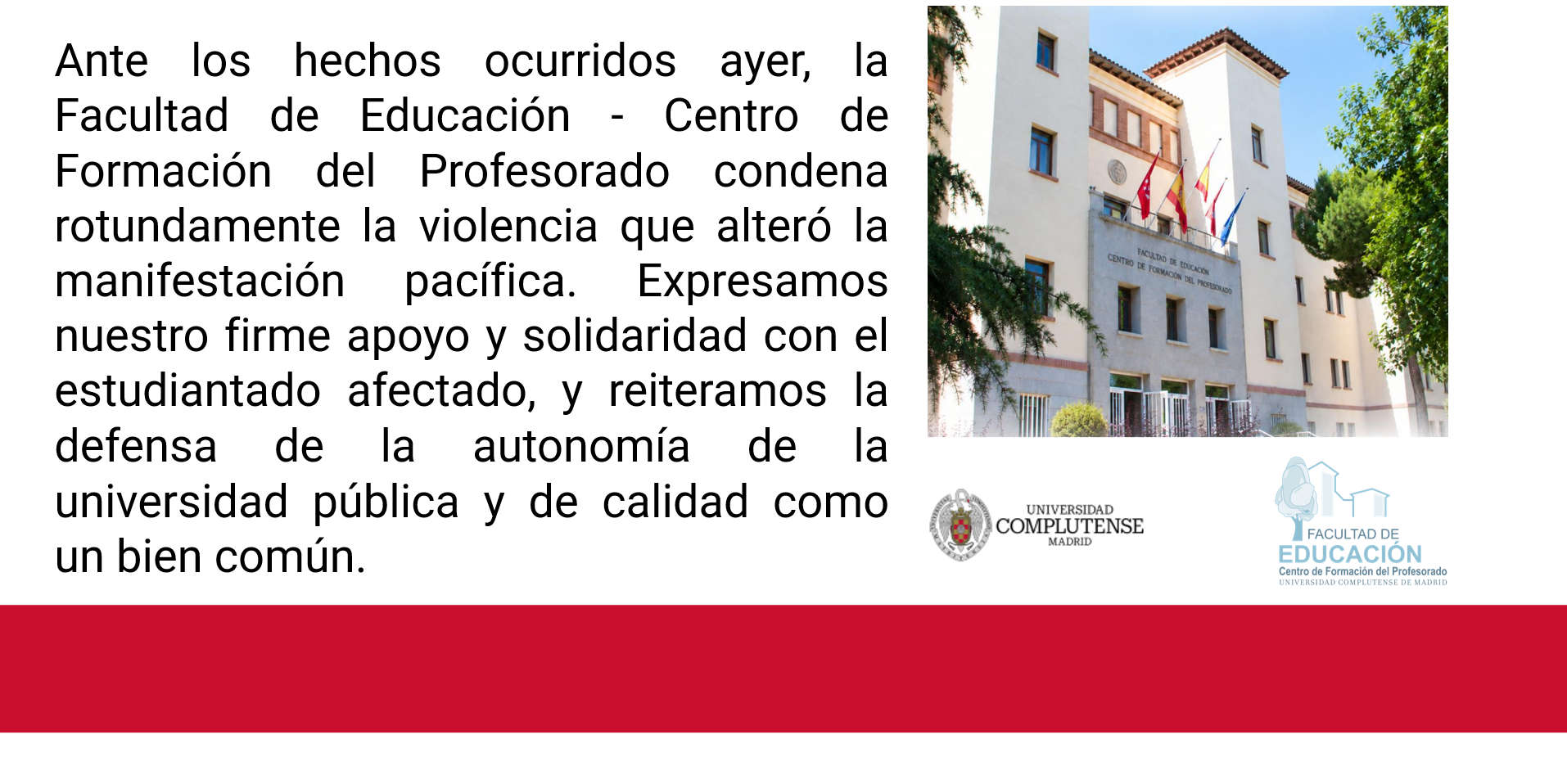 Comunicados UCM, CRUE y UCMxlaPública Facultad de Educación