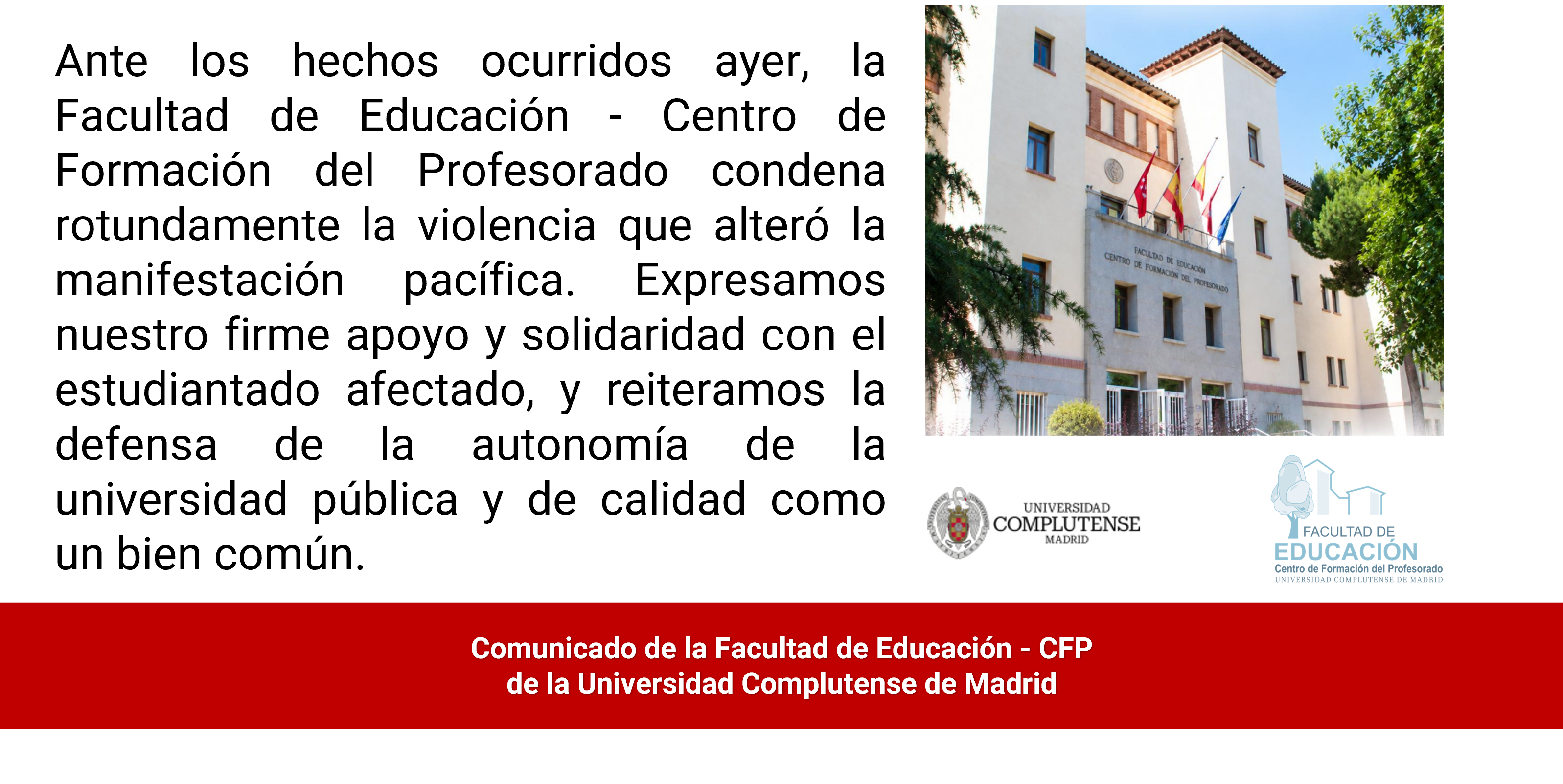 Comunicados UCM, CRUE y UCMxlaPública Facultad de Educación
